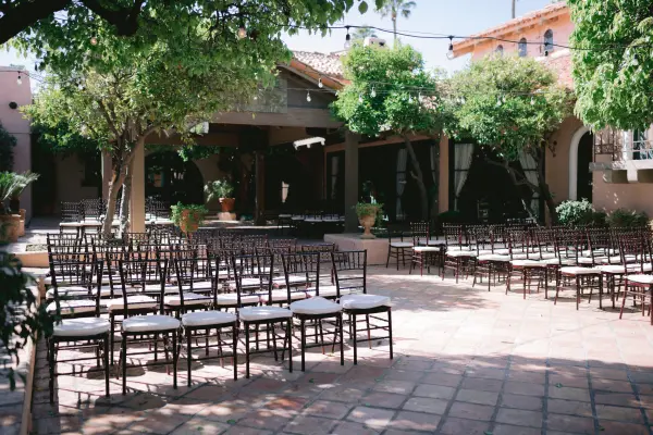 Ceremony chairs set in the Outdoor Courtyard